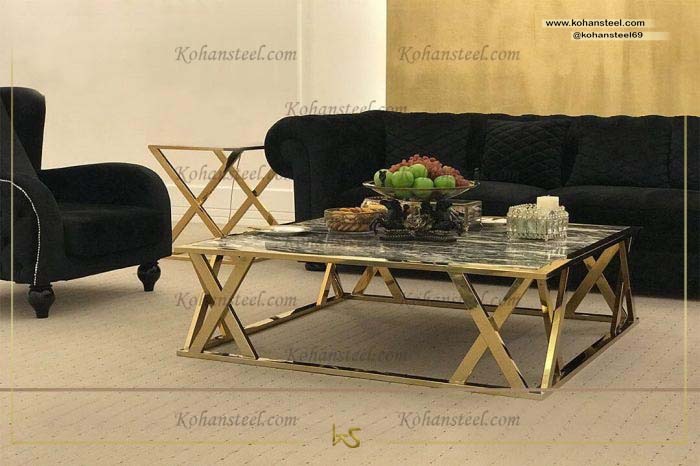 74-07 g جلو مبلی و عسلی استیل | ست جلو مبلی و عسلی | میز جلو مبلی و عسلی | جلو مبلی و عسلی طلایی